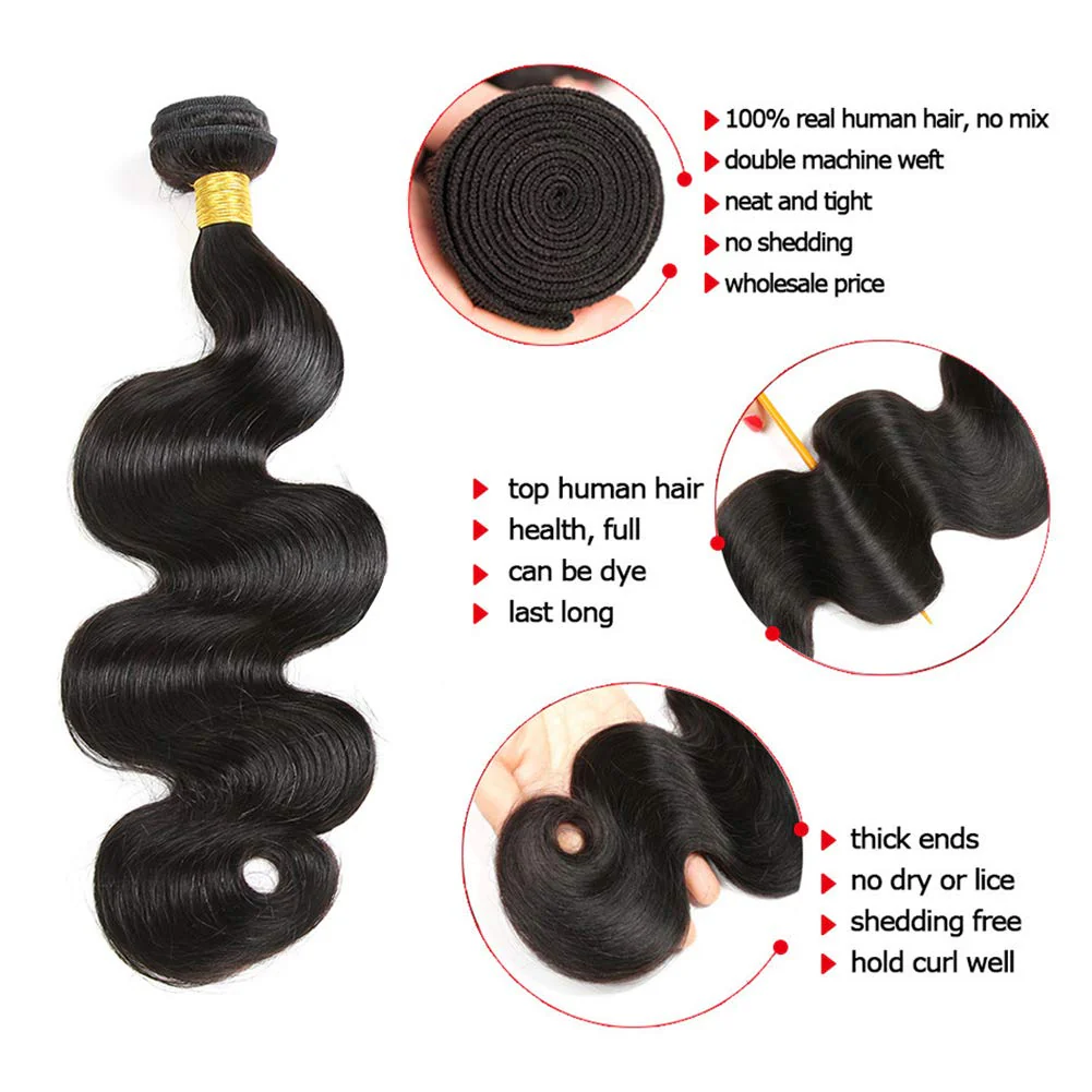 Brazilian Body Wave 4 Bundles With 4*4 Lace Closure 9A Grade 100% Unprocessed Human Hair - Amanda Hair - Image 3