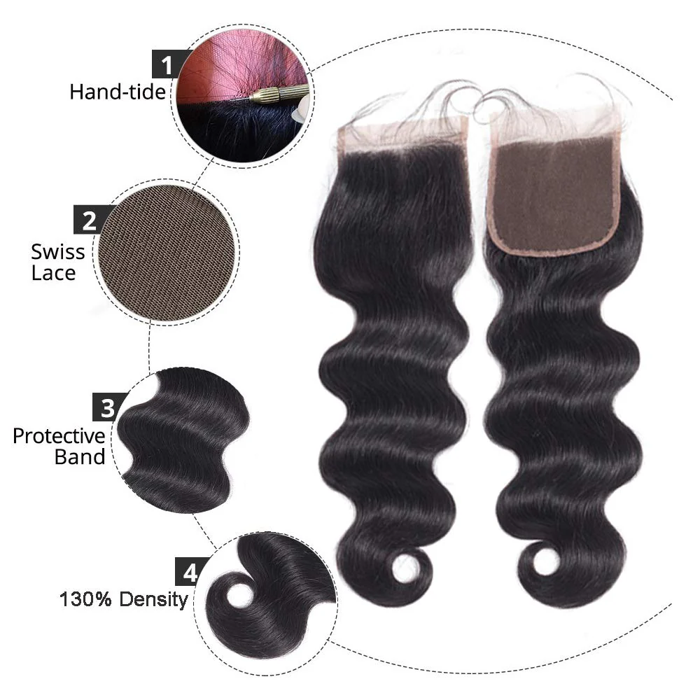 Brazilian Body Wave 4 Bundles With 4*4 Lace Closure 9A Grade 100% Unprocessed Human Hair - Amanda Hair - Image 5