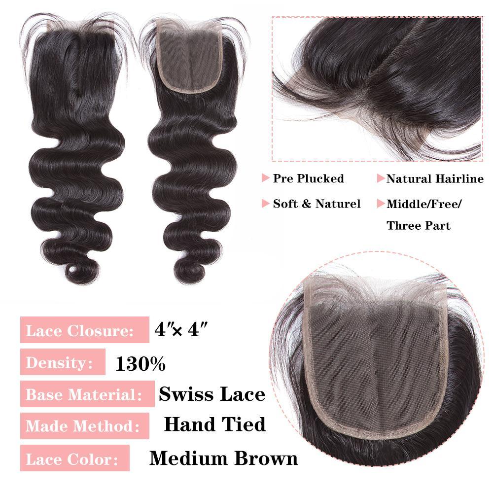 Amanda Hair Malaysian Body Wave 4 Bundles With 4*4 Lace Closure 9A Grade 100% Unprocessed Human Hair - Image 8