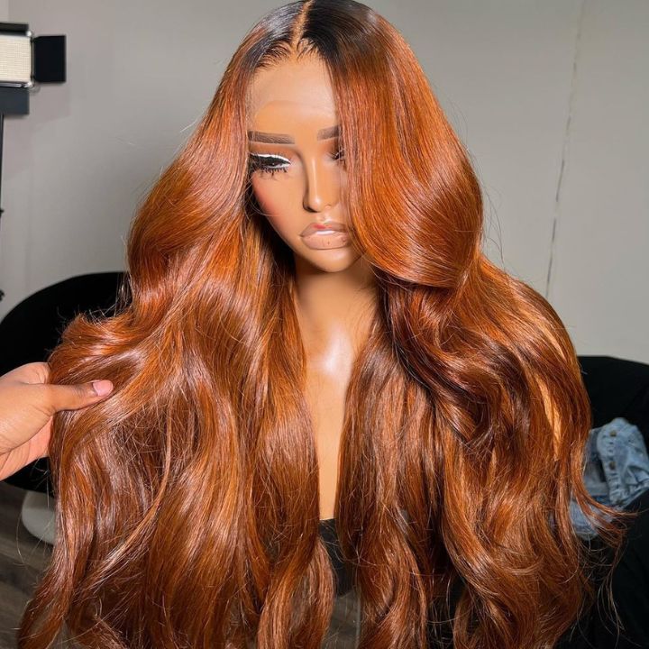 Dark Root Ginger Colored Body Wave 13x4 Lace Front /4*4 Lace Closure Wigs With Baby Hair - Amanda Hair - Image 3
