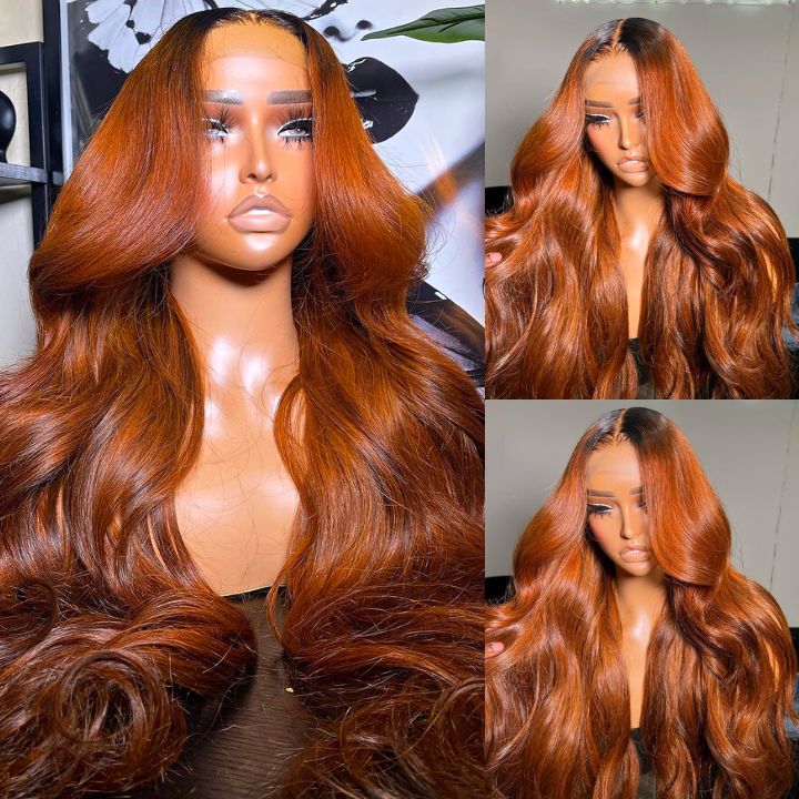 Dark Root Ginger Colored Body Wave 13x4 Lace Front /4*4 Lace Closure Wigs With Baby Hair - Amanda Hair - Image 4